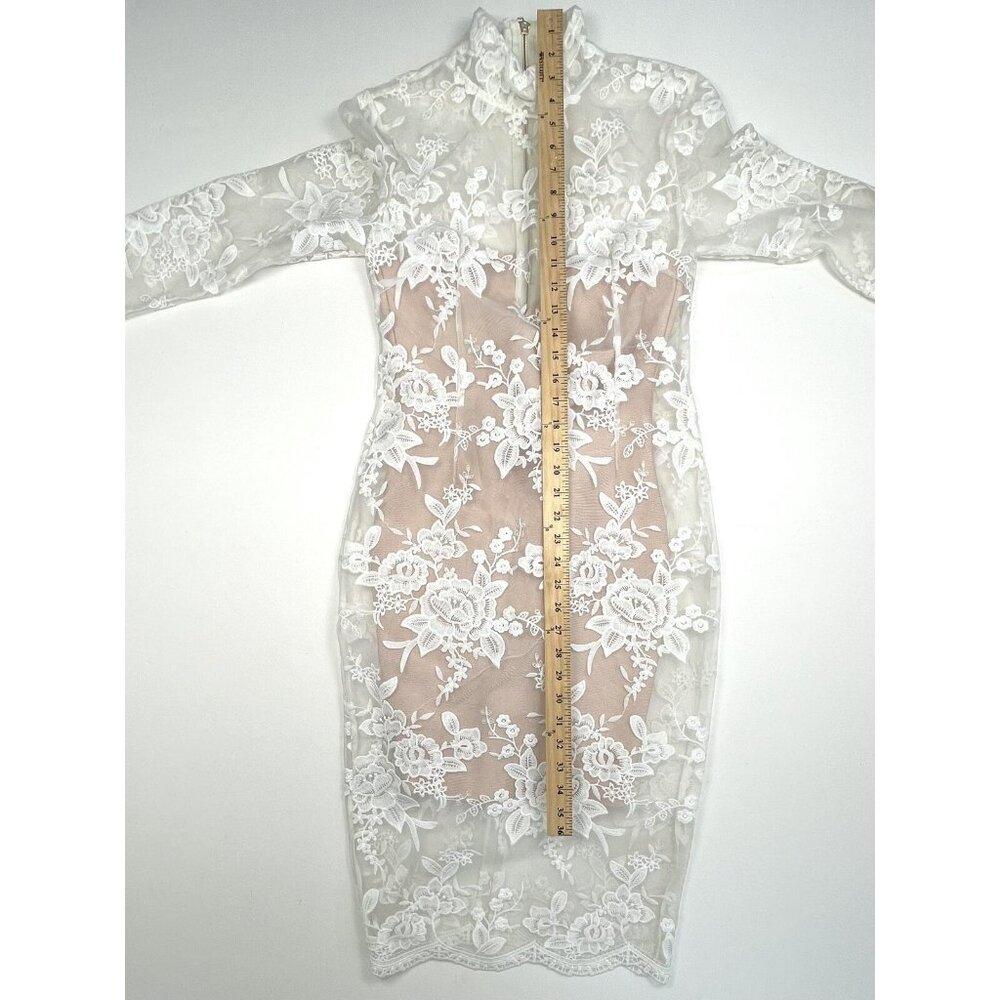 MY BANDAGE DRESS Womens MEDIUM White Lace Nude Lined Kali DRESS Prom Wedding EUC - Picture 7 of 10